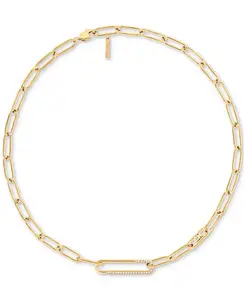 Ожерелье-Ошейник из нержавеющей стали с паве и логотипом, 16 дюймов + удлинитель 2 дюйма Calvin Klein, gold