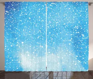 Штора ABAKUHAUS Constellation Rustic с изображением астрономии, универсальная ленточная штора для гостиной с петлями и крючками, 280 x 175 см, цвет: синий, светло-голубой, белый Abakuhaus