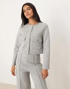 Мягкая на ощупь куртка из хлопковой смеси Mango с золотыми пуговицами серого цвета