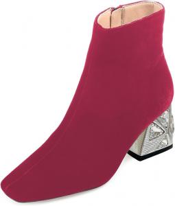 Женские ботильоны YDN с заклепками, низкий каблук, квадратный носок, боковая молния, обувь для вечеринок, шопинга и работы, размер 4-16 US, Hot Pink