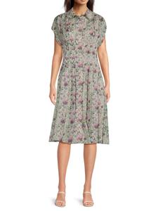 Платье-рубашка с цветочным принтом и плиссе Mikael Aghal, цвет Lilac Multi