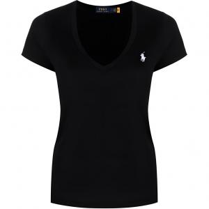 Футболка поло с вышивкой пони и V-образным вырезом Polo Ralph Lauren, черный