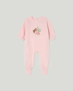 Длинный велюровый комбинезон с принтом для маленькой девочки Cotton Juice, розовый