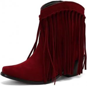 Женские западные ботинки с бахромой Gongxifacai, ковбойские ботильоны на молнии, Red