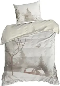 EUROFIRANY | Рождественское постельное белье - белое, серое, бежевое - 140 x 200 см - хлопок - комплект постельного белья - рождественский мотив Eurofirany