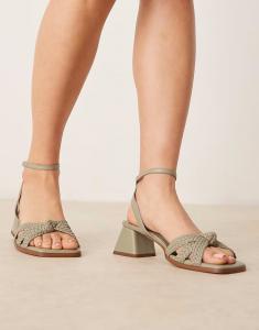Босоножки Wide Fit с плетением Hummingbird на среднем каблуке фисташкового цвета Asos Design