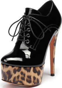 Женские туфли на платформе и каблуке-стилет YODEKS, ботильоны с шнуровкой, закрытые носки, сексуальные короткие кожаные ботинки, Black Leopard