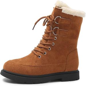 Женские ботинки водонепроницаемые с меховой подкладкой, средней длины, утиного стиля, удобные повседневные рабочие ботильоны на шнуровке, зимняя обувь для женщин 2025 Generic, #C05-Brown
