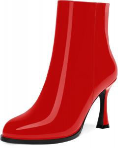 Женские офисные повседневные ботильоны SKYSTERRY из лакированной кожи с молнией, круглым носком и высоким каблуком 3,3 дюйма, Red