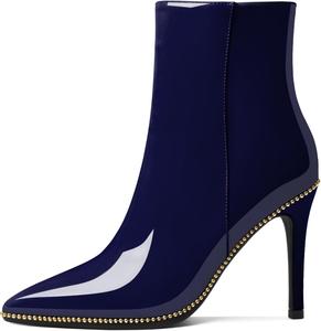 Женские ботильоны Eldof с бисером, закрытым заостренным носком, на высоком каблуке-стилетто, с боковой молнией, каблук 3,5 дюйма, Navy