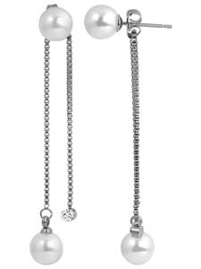 Adeliás Женские серьги - Серьги-гвоздики из нержавеющей стали с жемчужиной в серебряном исполнении