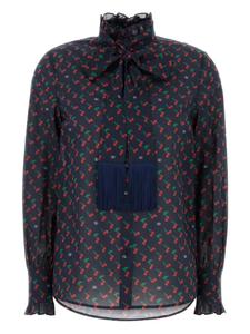 Рубашка с оборками и принтом вишни Valentino Garavani, синий