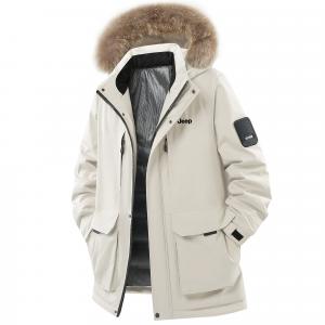 Пуховик Unisex с отстегивающимся капюшоном утепленный Jeep, экрю[cold-resistant thermal]