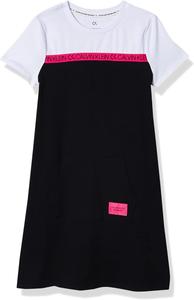 Платье для девочек Calvin Klein, надеваемое вручную, с круглым вырезом и логотипом., Black Colorblock