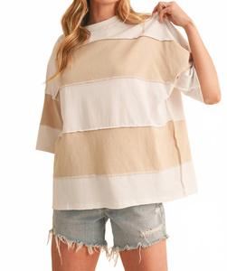 Топ Polly Color Block в бежево-кремовую полоску AEMI + CO