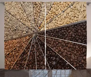 Штора ABAKUHAUS Coffee Rustic, много видов кофейных зерен, присборенная штора из тесьмы для спальни с петлями и крючками, 280 x 175 см, бежево-коричневый, светло-коричневый Abakuhaus