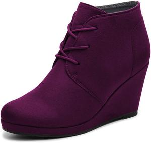 Женские ботильоны FOWT с закрытым носком, на шнуровке, с высоким каблуком и платформой, короткие, из искусственной замши, элегантные ретро, осенне-зимние, для вечеринок и повседневной носки, полный размер 4-15 США, Darkpurple