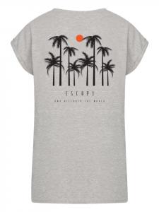 Футболка с удлиненными плечами Escape Discover the World Palm Trees в пестром сером цвете F4NT4STIC