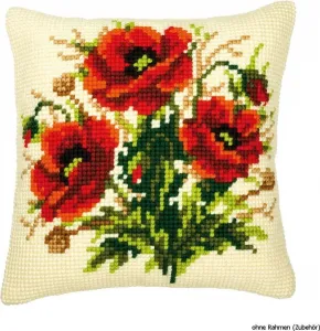 Подушка для вышивки крестом "Букет маков", готовый рисунок для вышивки Vervaco