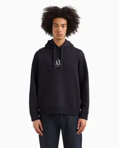 Мужская толстовка с контрастным логотипом и капюшоном Icon Project Armani Exchange, темно-синий