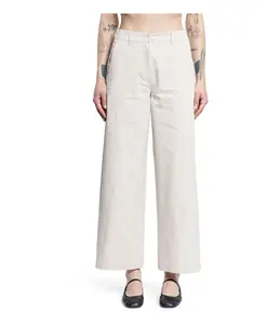 Хлопковые брюки с высокой талией и широкими штанинами Max Mara, бежевый