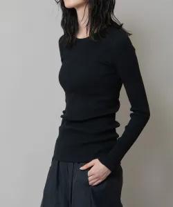 Хлопковый ребристый пуловер с круглым вырезом