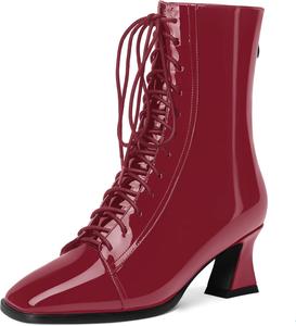 Женские уличные ботинки MERRORI с квадратным носком, молнией, низким каблуком и высокой голенью, 2 дюйма, Burgundy