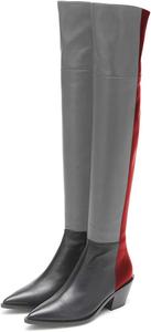 Женские повседневные высокие сапоги FSJ выше бедра, ботильоны выше колена, с заостренным закрытым носком, на низком массивном каблуке, кожаные, для вечеринок и клубов, осенне-зимняя обувь, размеры 4-15 US, Grey Red