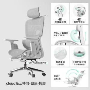 Эргономичное кресло SIHOO E14Pro Fully Equipped Version с поясничной поддержкой, регулируемыми подлокотниками, цвет Cloud, алюминиевые ножки