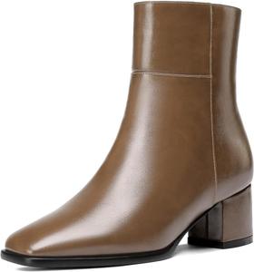 Женские ботильоны Eldof с низким блочным каблуком, квадратным носком и массивным каблуком, короткие ботинки с боковой молнией, каблуки Челси, Matte Coffee