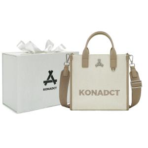 KONADCT Искусственная кожаная сумка-шоппер через плечо унисекс среднего размера черная, Khaki Box