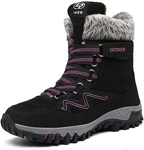Женские зимние ботинки на снег водоотталкивающие, с теплой подкладкой из меха, противоскользящие, средние по голенищу, водонепроницаемые, повседневные, легкие, для походов на свежем воздухе Qacksv, Black