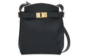 Сумка через плечо из телячьей кожи FERRAGAMO GANCINI, черная и розовая Nilde