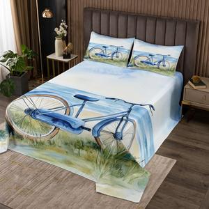 Erosebridal Комплект постельного белья Nautical Beach Retro Bike Ocean для детей в морском стиле с принтом прибрежного пейзажа, Blue,green