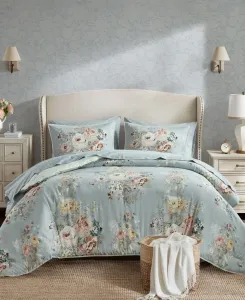 Комплект постельного белья Heather Vintage Floral из 7 предметов, размер Queen Madison Park Essentials, нежно-голубой
