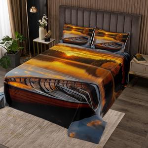 Erosebridal Комплект постельного белья Wood Boat с деревенским морским дизайном для детей и взрослых в стиле фермерского дома, Yellow Orange