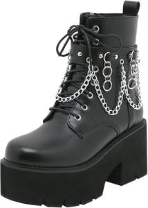 Женские ботильоны Parisuit, готическое покрытие, платформа, массивные, высокий каблук, шнуровка, боевые ботинки, панк, короткие ботильоны, Schwarz 31