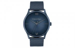 Часы CK с кварцевым механизмом, стальной браслет, синий циферблат 43 мм, мужские часы Calvin Klein