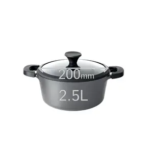 Алюминиевая кастрюля BIOL объемом 2,5 литра с антипригарным покрытием, стеклянной крышкой и съемными силиконовыми ручками, подходит для индукционных плит и всех типов плит. Biol