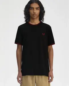 Мужская футболка с коротким рукавом и отделкой с двумя полосками Fred Perry, черный