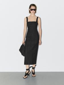 Платье миди облегающее - студия Massimo Dutti, черный
