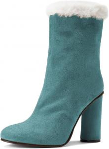 Женские ботильоны с круглым носком, с меховой подкладкой, на высоком блочном каблуке, с боковой молнией, теплые зимние ботинки для холодной погоды, для вечеринок, размеры 4-16 US Wo wagas, Blue
