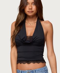 Женский многослойный кружевной топ с воротником-халтером Edikted, Black