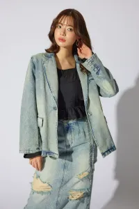 Джинсовая куртка с приталенным воротником Rienda, цвет L/Blu1