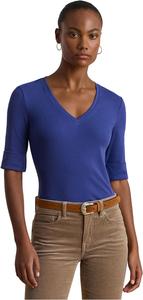 Футболка Lauren Ralph Lauren Stretch Cotton Elbow-Sleeve V-Neck Tee, цвет Charter Blue