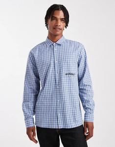 Рубашка ASOS DESIGN классического кроя в клетку с вышивкой на груди синего цвета