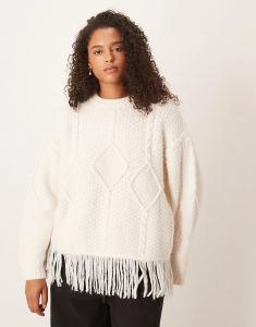 Джемпер с круглым вырезом и бахромой ASOS DESIGN Curve кремового цвета