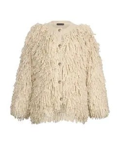 Бежевое вязаное шерстяное пальто с отделкой из искусственного меха Liu Jo, бежевый