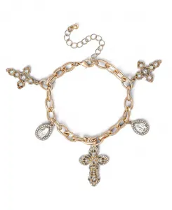 Браслет с подвеской в виде хрустального креста Jessica Simpson, gold