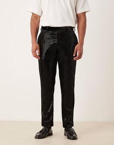 Узкие брюки из бархата с пайетками черного цвета Asos Design